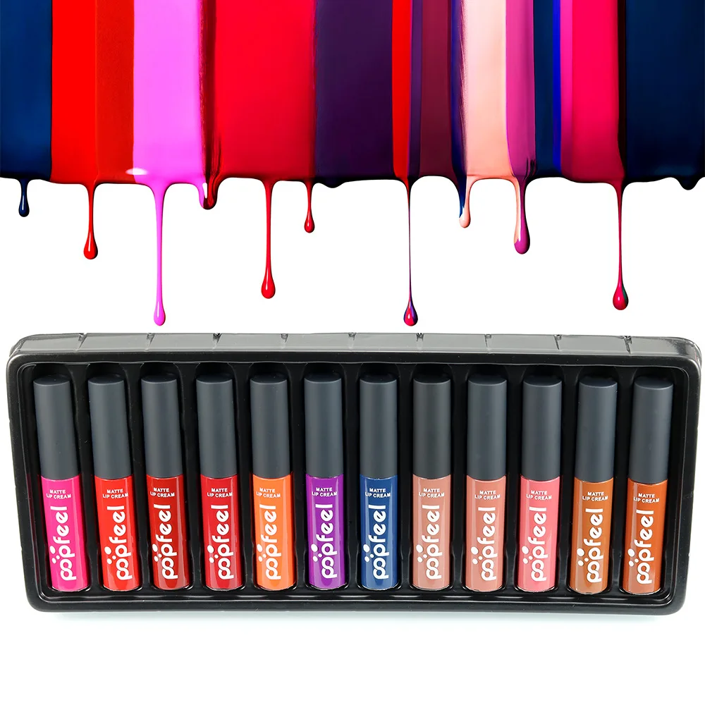 12pcsset Makeup Lip Gloss Matte Liquid Lipstick Maquiagem Matt Cosmetics Mate Batom Stick Maquillaje Lipgloss Kit |