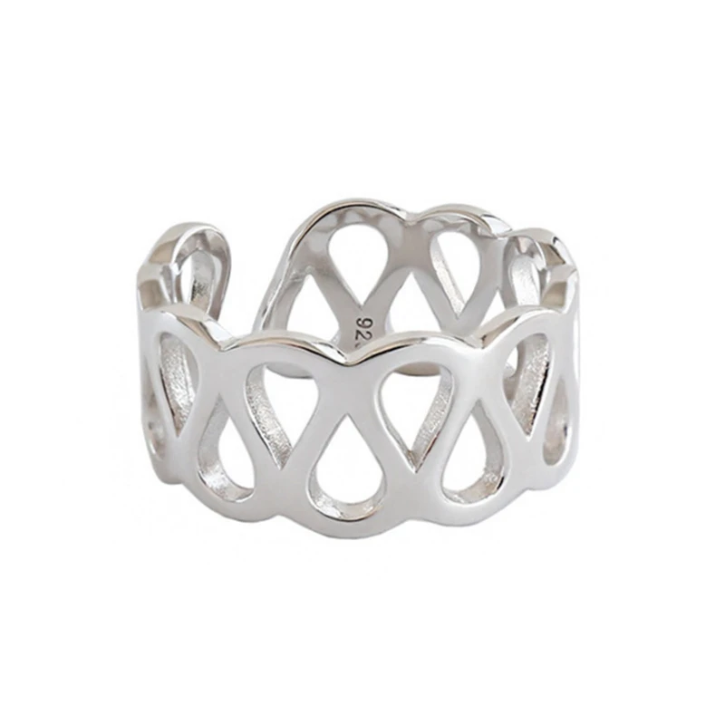 

2 Colors Golden Letter W Wide Surface Big Rings For Girls Hollow Water Drop Accessories Women Adjustable Glossy Ring