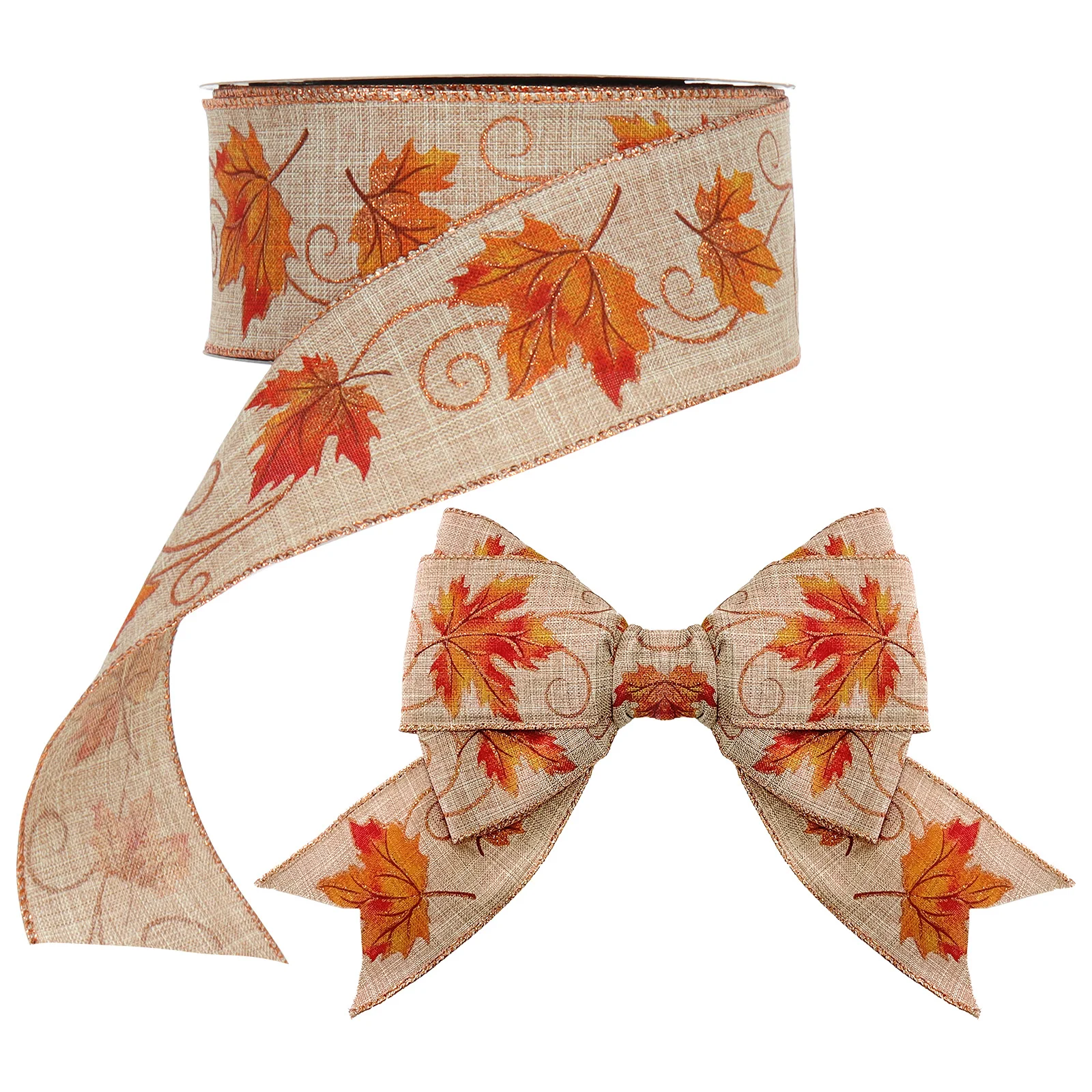 

Осенняя Проводная лента с золотым порошком 2,5 дюйма X 25 ярдов, осенняя лента гнома для украшения дома, праздничная Упаковка для подарков, джу...