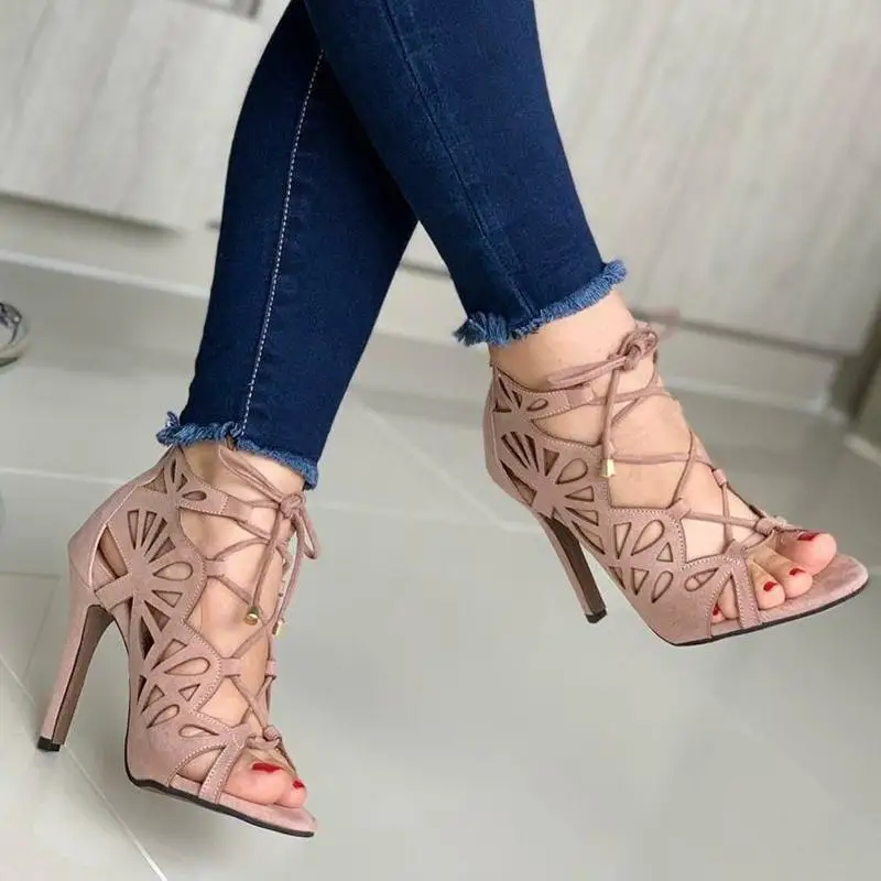 

New High Heels Women Pumps Sexy Hollow Lace-Up Cross-Tied Females Summer Fashion Sandals Peep Toe Party Shoes Pumps Women Shoes
