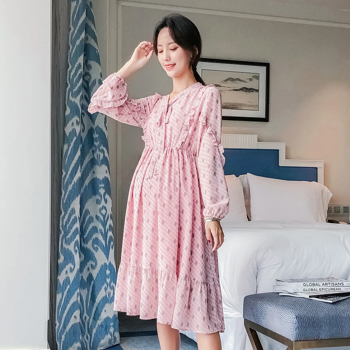 

Loose Spring and summer Maternity Dresses Floral Skirt Pregnancy Dress Maternity Clothes for Pregnant Women