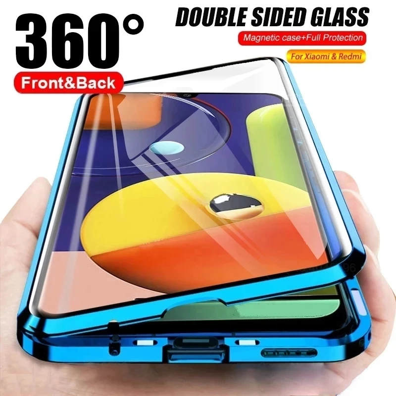 

360 Magnetic Adsorption Metal Case For Xiaomi Redmi Note 10 9T 9 8 7 9A 9C 10T POCO X3 M3 F3 Pro Lite Double-Sided Glass Cover
