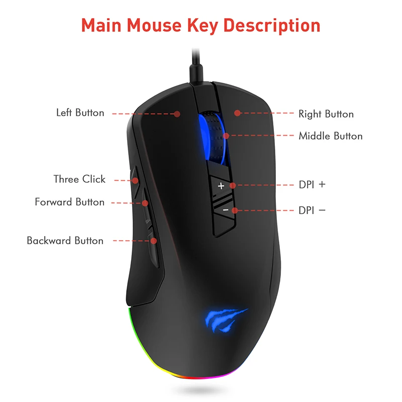Havit игровая мышь 12000 dpi Проводная мышь с 14 программируемыми кнопками сменные боковые пластины, 2 Сменные правые пластины