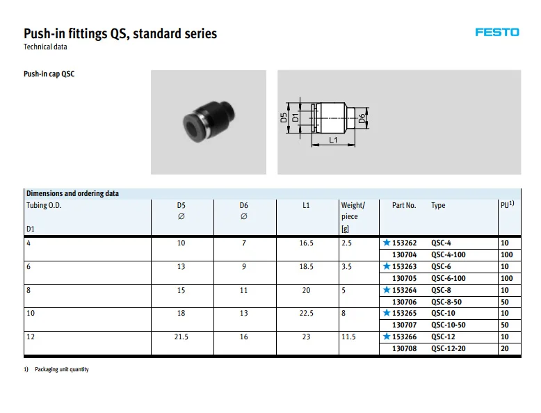 QS-6-4 153037 QS-8-6 QS-10-8 QS-12-8 QS-12-10 FESTO пуш-ап-быстроразъемные соединения QS стандартная серия разъем пневматический компонент инструменты воздуха