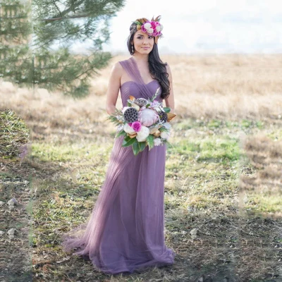 Официальное элегантное фиолетовое платье для свадебной вечеринки простое