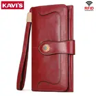 Длинные кошельки KAVIS из натуральной кожи для женщин, Дамский бумажник на молнии, клатч, дизайнерский красный кошелек, модное портмоне с зажимом для телефона
