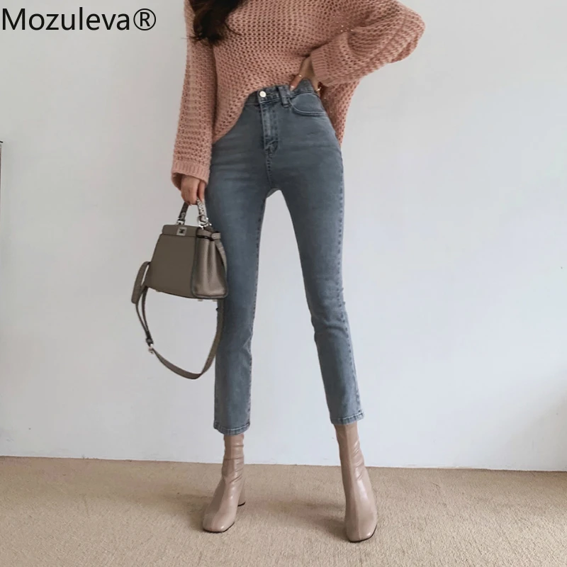 

Mozuleva 2021 Spring Waist Jeans Women Show High Ankle-Length Pants Button Fly Woman Jeans Ripped Jeans for Women