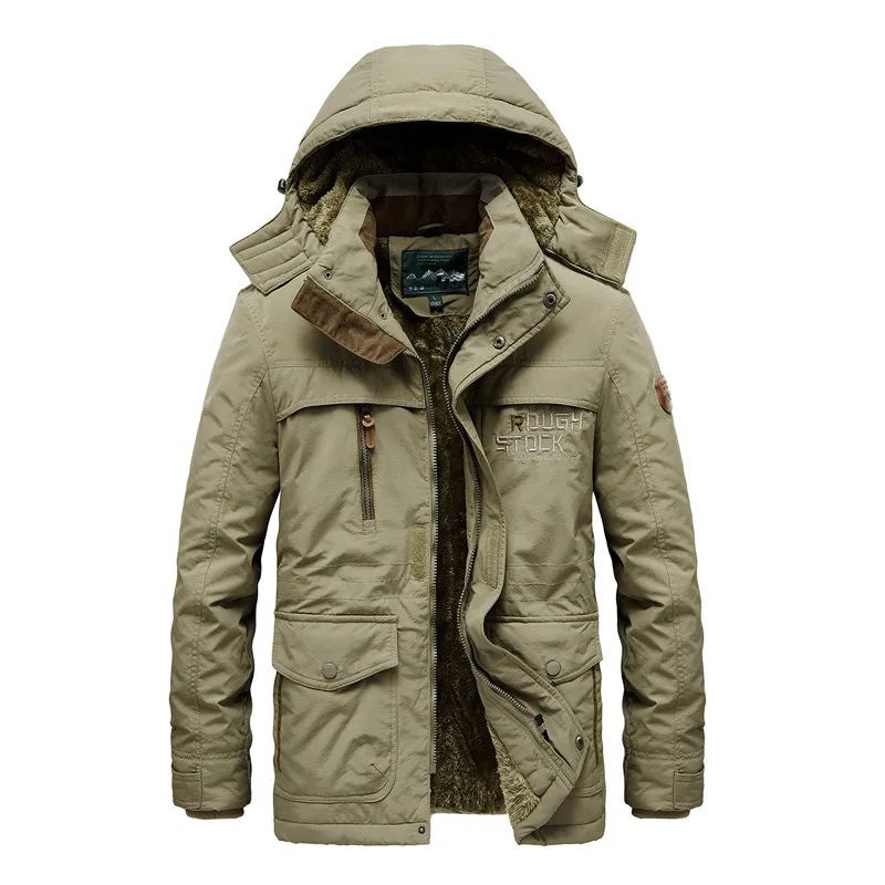 Men's Winter Jacket Thick Padded Parka Fleece Liner Coat New Fur Collar Hooded Warm Outwear Male Multi-Pocket Windproof Clothing
