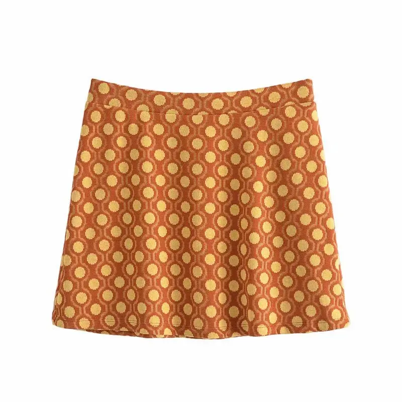 

2pcs ZA Women Summer Knitted Set 2021 Dot Printed Turn Down Collar Tops+Skirt Fashion Female Casual Short Sleeve Knitted T-Shirt