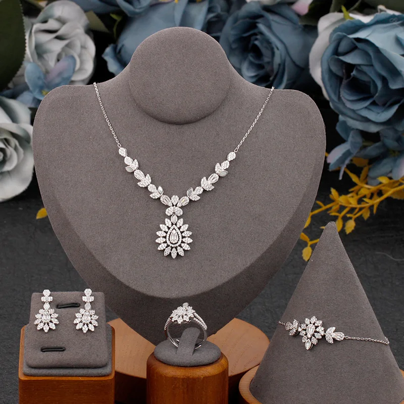 

Bride Talk New Arrivals Pretty 4 PCS Jewelry Set For Wedding Engagement Cubic Zirconia Necklace Earrings Ring Women Accessories