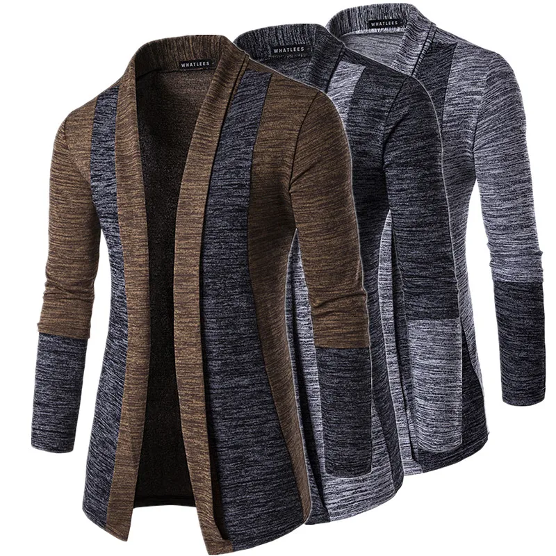 

Long-Sleeved Men Sweaters British Retro Stitching Cardigan Male Sweater Coat Slim Fashion Casual Overcoat
