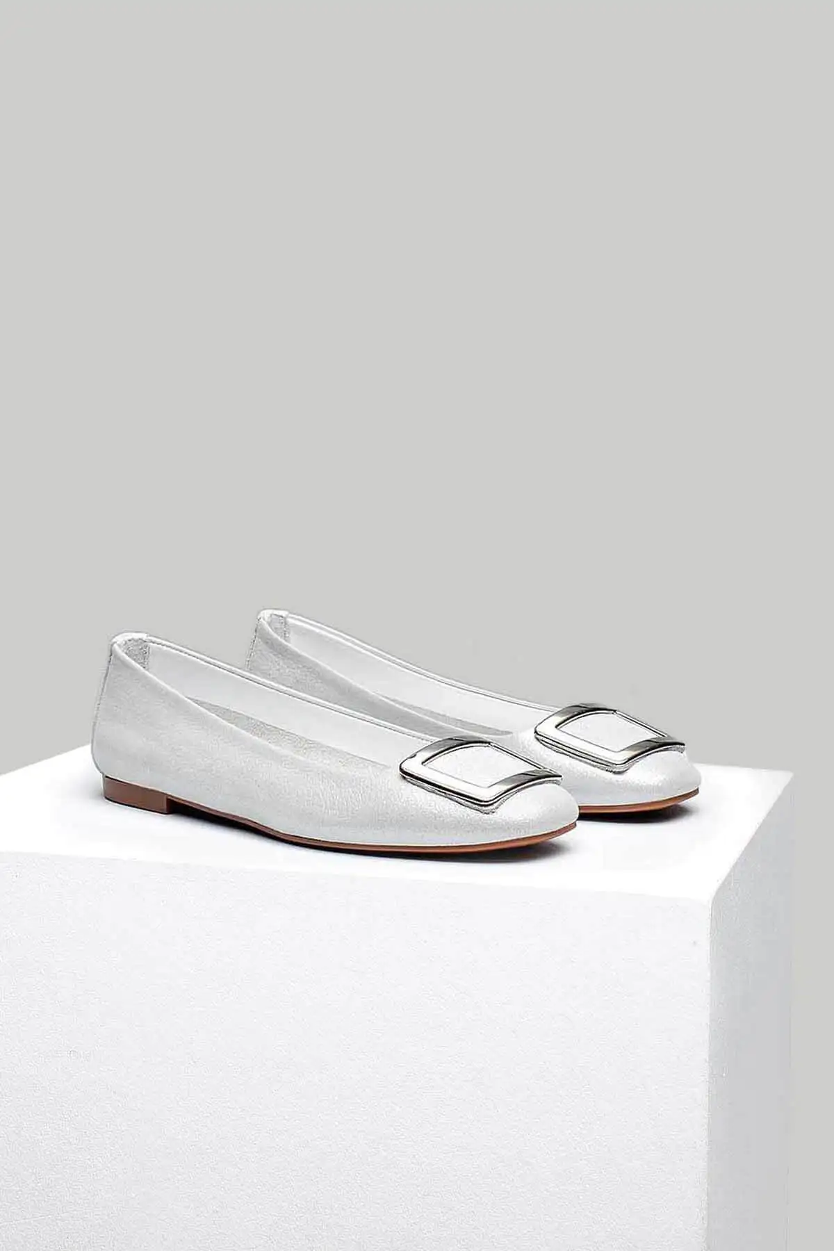 Серые женские балетки из натуральной кожи Derimod|Обувь без каблука| |