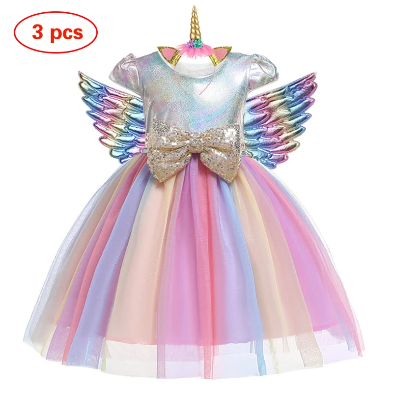 Единорогом для девочек платье-пачка принцессы с рисунком радуги детей вечерние