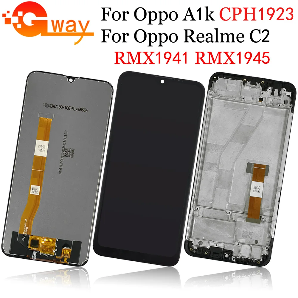 ЖК-дисплей 6,1 дюйма для Oppo A1k cph2323b, Oppo Realme C2 RMX1941 rmx454s, кодирующий преобразователь сенсорного экрана в сборе + сменная рамка