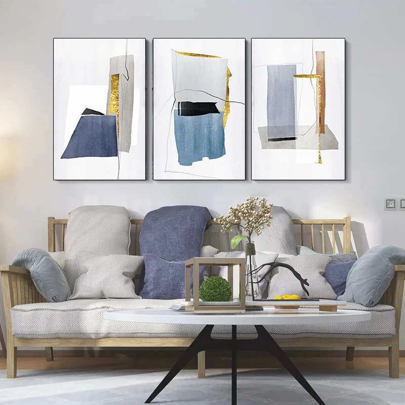 

Abstract Watercolor Light Blue and White Geometric Figures Canvas Painting Modern Minimalist Style Living Room Home Decoration