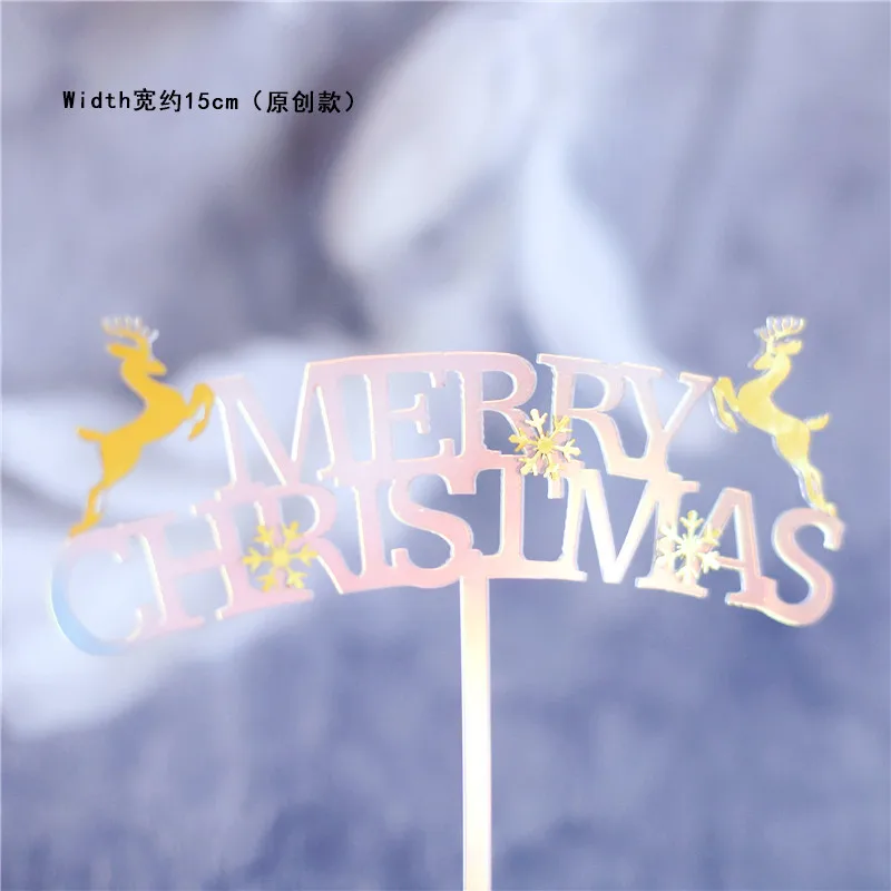 2pc laser christmas Золотые серебристые, лазерные лося Счастливого Рождества торт Топпер Замороженные вечерние Акриловые Поддельные украшение в виде хлопьев снега для приспособление для выпечки подарок любви - Цвет: 2pc laser christmas