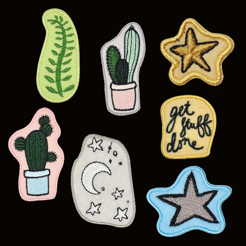 3D Diy Star Moon Embroidery Appliqued Patch Green Cactus Pot Plant Iron-on Bag Hat Hoodies Dress Decoration | Дом и сад