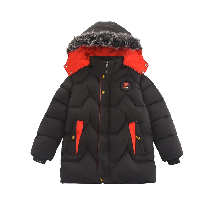 

Winter boys cotton-padded jacket version of the big children's thick down cotton mid-length large fur collar cotton jacket