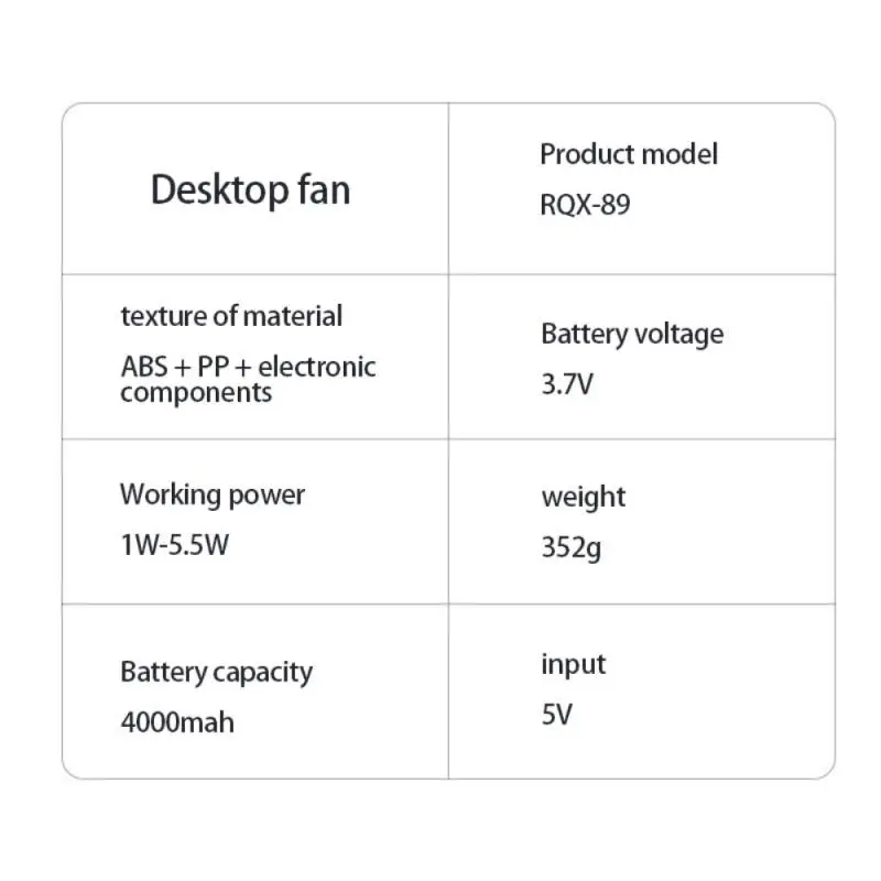 

Desktop Small Fan Usb Portable Rechargeable Mini Office Student Large-capacity Electric Fan Desktop Fan RQX-89 Electronic Fan