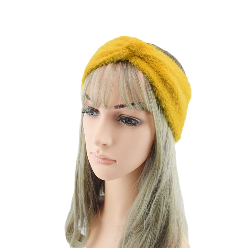 

Handmade Knot Fluffy Headbands Autumn Winter Imitation Mink Cashmere Solid Bow Hairbands Simple Warm Women's Headband