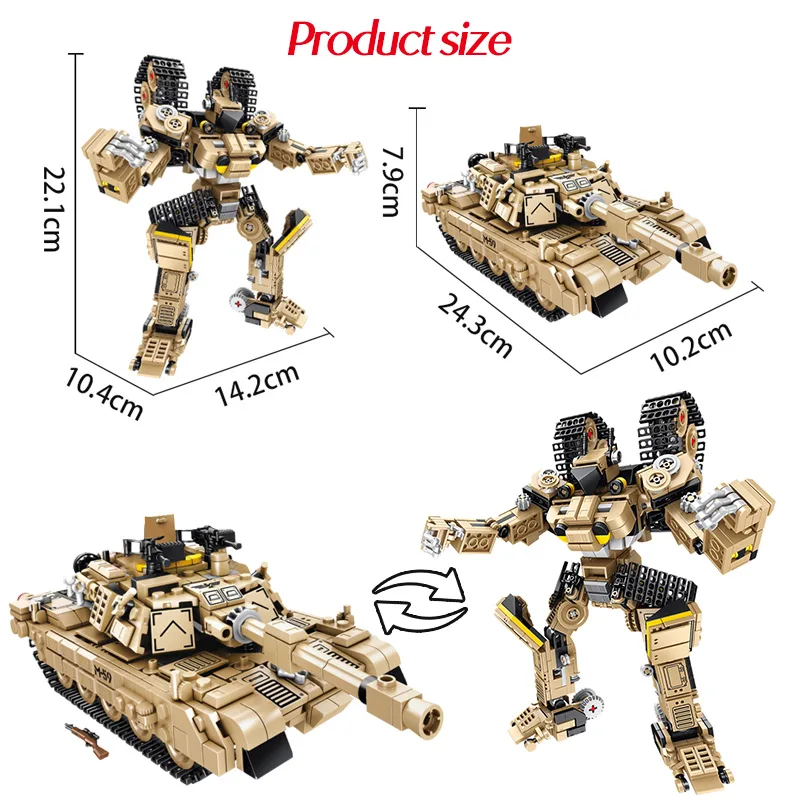

810Pcs M1A2 Abrams Main Battle Tank Building Blocks Tiger Heavy Tank WW2 Deformation Robot Bricks Toys for Boys Kids