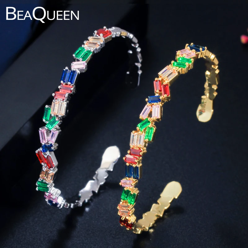 BeaQueen модный Регулируемый нестандартный багет кубический циркон Кристалл радуга