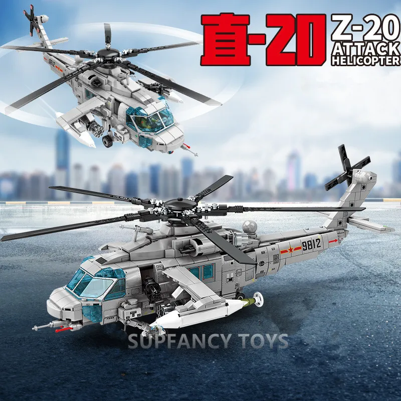 

935Pcs High-Tech Navy Military Armed Attack Z-20 Helicopter Model Building Blocks Sets STEM kit Bricks Educational Children Toys