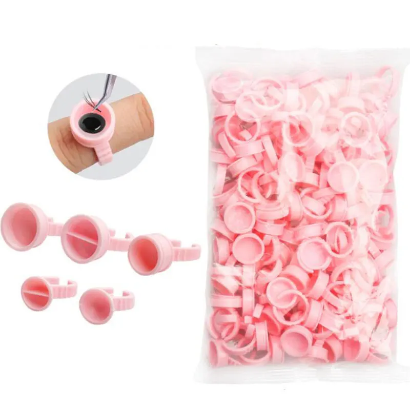 100pcs Disposable Glue Ring Eyelash Extension Glue Cup Container Plastic Permanent Makeup Pigment Holder Accessories