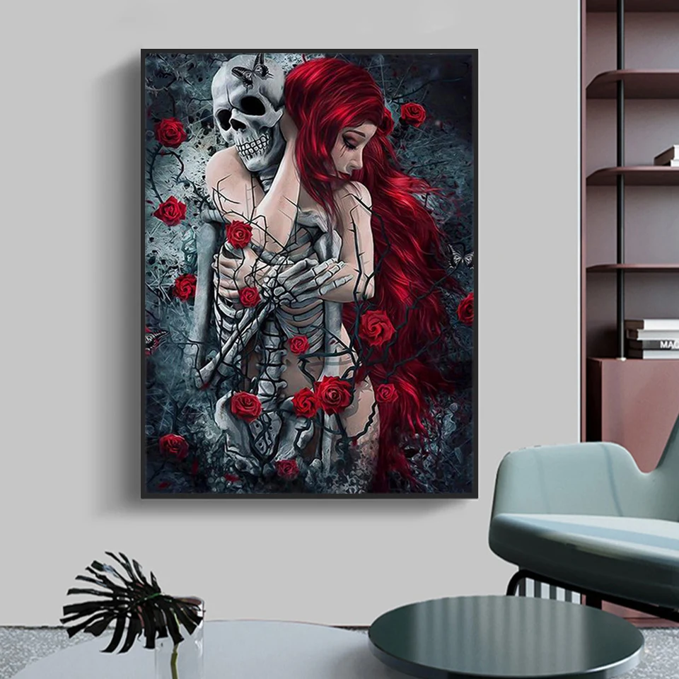 5D алмазная картина полная круглая Девушка и скелет стразы вышивка Алмазная
