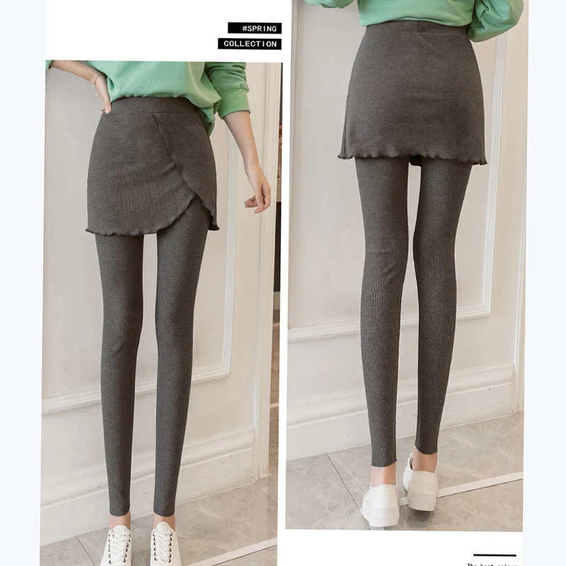 2021 Autumn Winter Leggings Women Fake Two Pieces Ruffles Skirt and Leggings Thicken Velevt Warm Soft Casual Pants High Quality