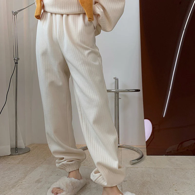 

Осенне-зимние женские брюки, повседневные однотонные свободные брюки с высокой талией