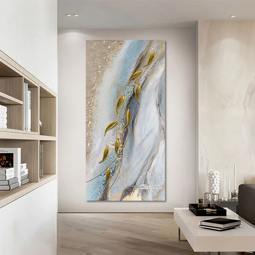 Картина маслом на холсте с изображением красивых золотых листьев | Дом и сад