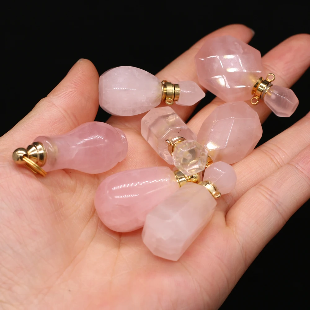 

Natural Rose Quartzs Perfume Bottle Pendant Multiple Styles Charms Essential Oil Diffuser Pendant for Making DIY Jewerly Necklac