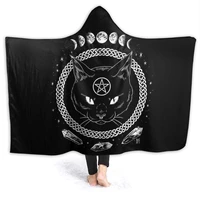 wearable cartoon fur blanket with hooded satanic cat cute bed blanket coral velvet warm throw blanket in winter