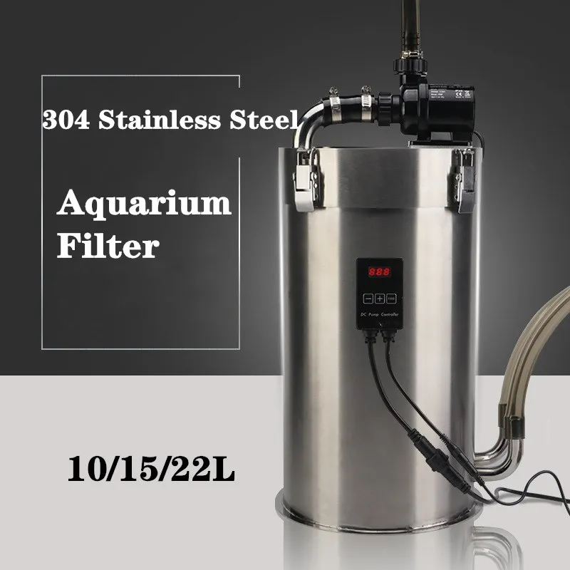 filtro de piscina filtro de tortuguera Filtro de acuario externo ultrasilencioso, cubo para pecera, tanque de c&eacute;sped, filtro cil&iacute;ndrico de acero inoxidable acuario accesorio-0