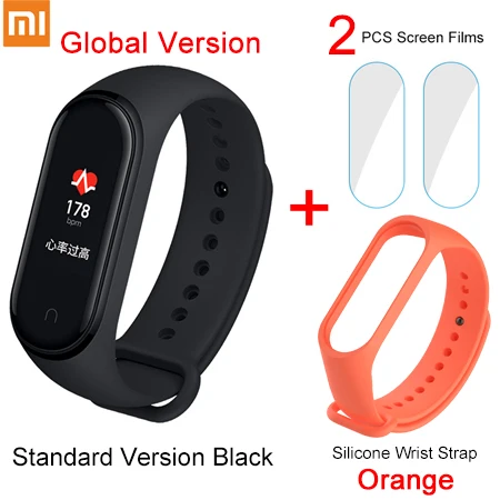 GB Add Strap Films Xiaomi Mi Band 4 фитнес браслет управление музыкой Bluetooth 5,0 AMOLED сенсорный экран AI монитор сердечного ритма - Цвет: GB Add Strap Films
