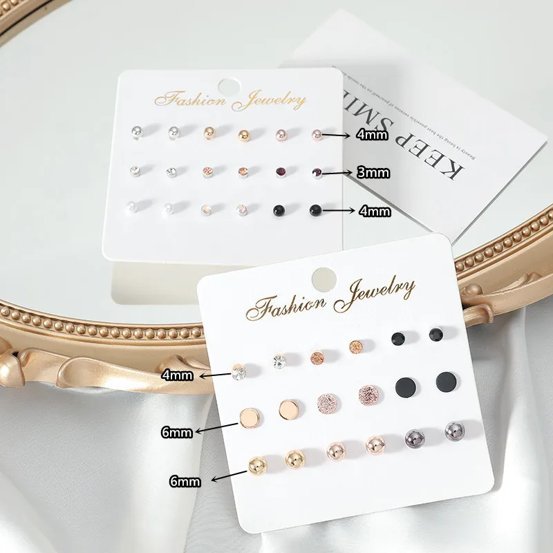 

9 pair/set Pearl Crystal Rhinestone Stud Earrings Sets For Women Girls Round Small Earring Jewelry Gift Ear Stud Accessories