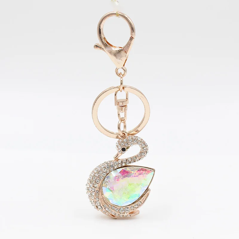 Модный брелок Лебедь из розового золота с разноцветными кристаллами|Брелоки| |