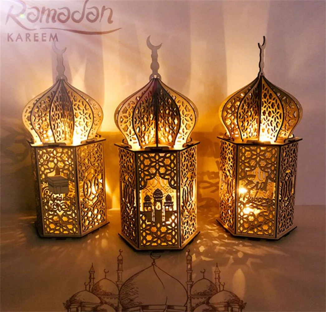 

Eid Mubarak деревянная подсветильник ка со светодиодными свечами для дома Исламская мусульманская Вечеринка Eid украшения на Рамадан diy