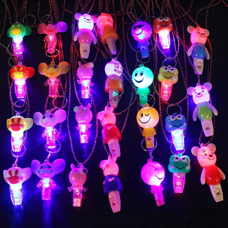 

Cartoon LED Glowing Flashing Necklace Whistle Pendants Kids Glow In Dark Jewelry Gift Toys Birthday Rave Glow Party Supplies