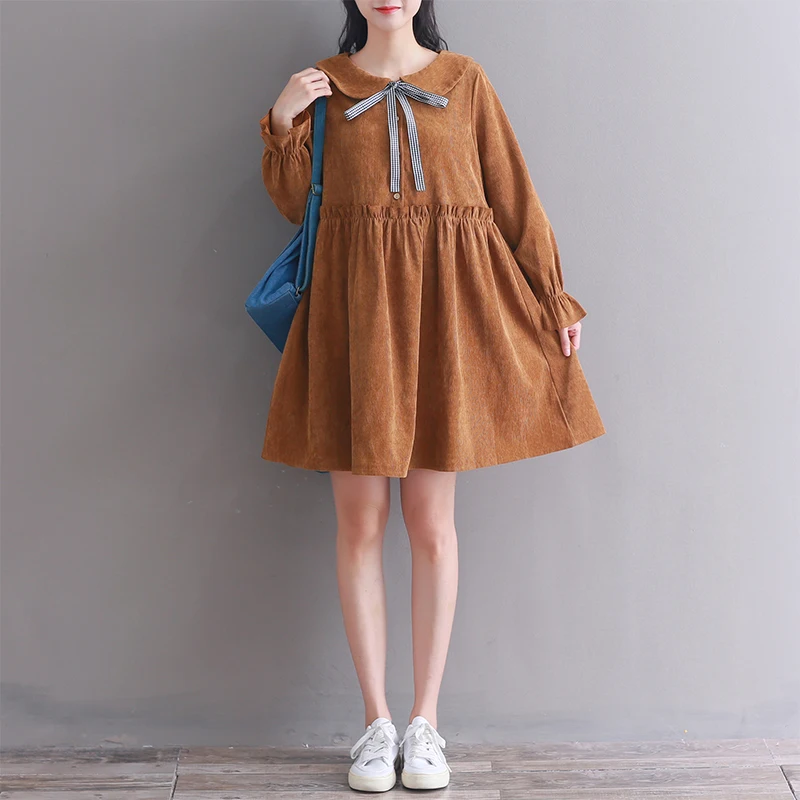 Женское короткое платье японского стиля&quotPreppy Style&quot милое вельветовое весна