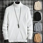Корейский модный свитер с ложным воротником, свитер, вязаные пуловеры, осенняя облегающая модная одежда, мужская однотонная Асимметричная полоска 2021