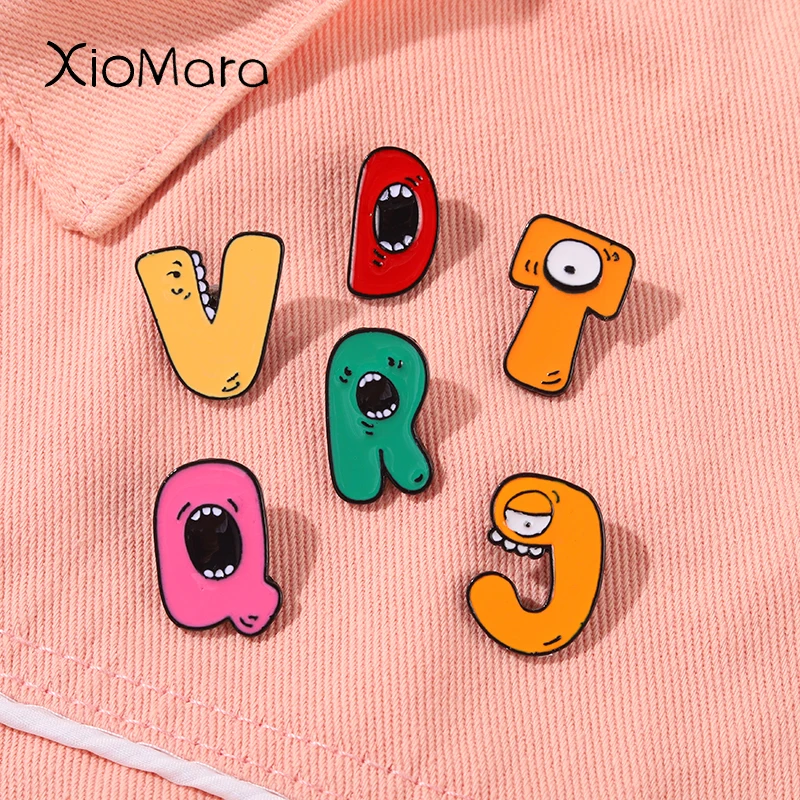 

Cartoon Funny 26 Letters Enamel Pins Colorful Letters Interesting Expression Custom Brooches Lapel Pin Badge Gift For Kids