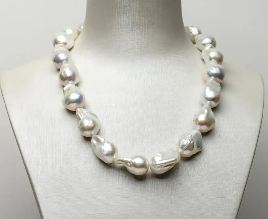 ?? 送料無料巨大なホワイト養殖淡水kasumiパールネックレス925スターリングシルバー17.7