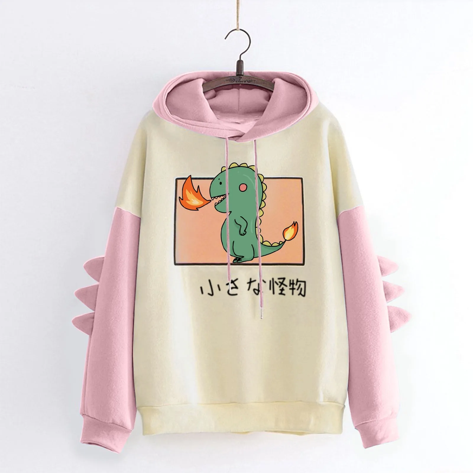 Hoodies Women Fashion Splice Dinosaur Print Sweatshirt Tops Long Sleeve Harajuku Clothes Streetwear Women Oversized Hoodies