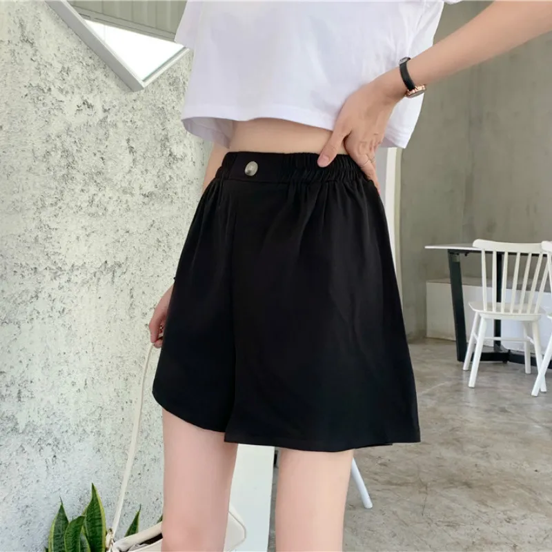 

Shorts Women Office Ladies Purple New Arrival Elastic Waistband Summer Leisure Loose Female Fashion Vacation Ins Ulzzang Button