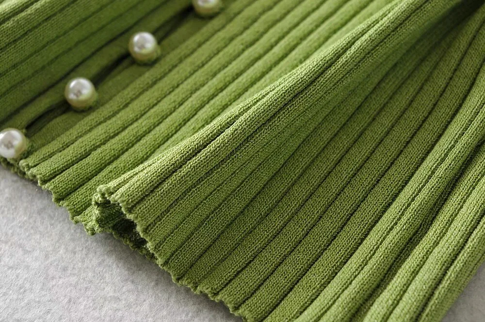 

2020 Summer Retro Knitting Single Breasted Pearl Cardigan Sweater Woman Stripe line O neck Short Sleeve Jumper Knitted Knitwear