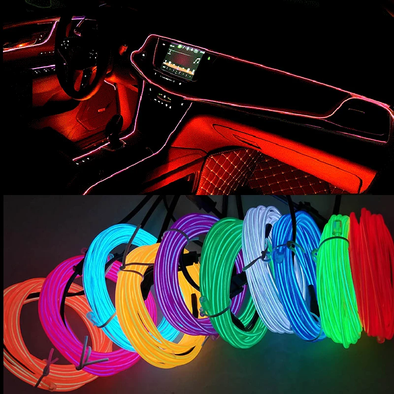 

Car Interior Lighting 5V LED Strip 1M//3M/5M Decoration Garland Wire Rope Tube Line Flexible Neon Light with Cigarette Drive