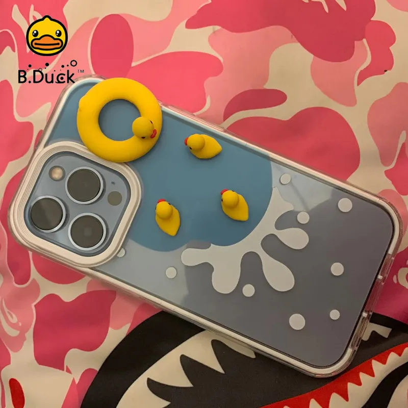 

B.Duck Cartoon Swimming Ring Duck Phone Case for iPhone13 13Pro 13Promax 12 12Pro Max 11Pro 11 X XS XR 7 8P Cover