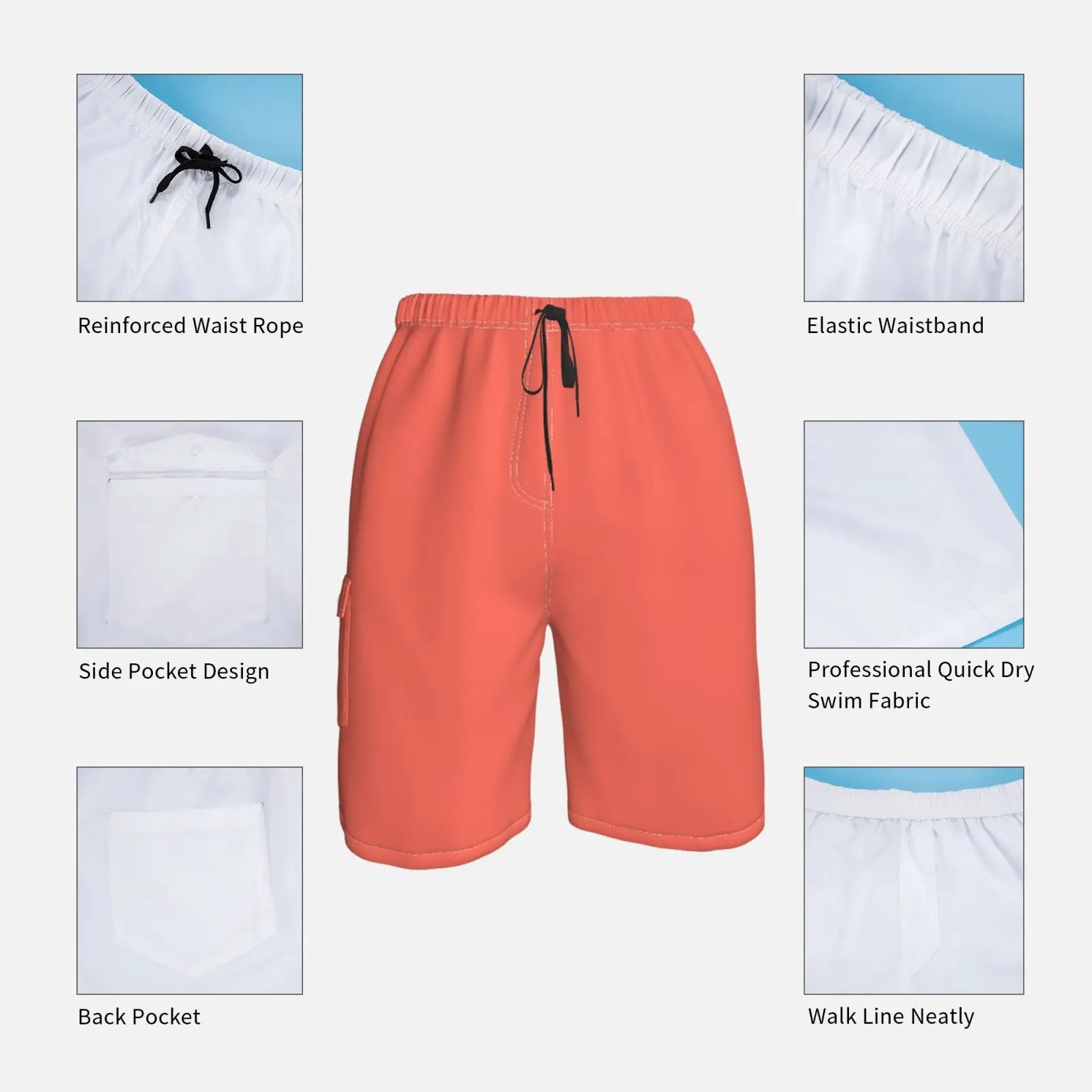 Пляжные шорты однотонные горечь 100 коралловые и лососевые оттенки на подушках